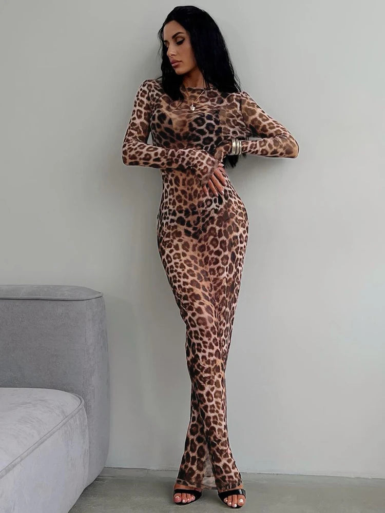 Hoochie Couture Leopard Print Mesh Maxi Dress – Wild, Sexy & Show-Stopping