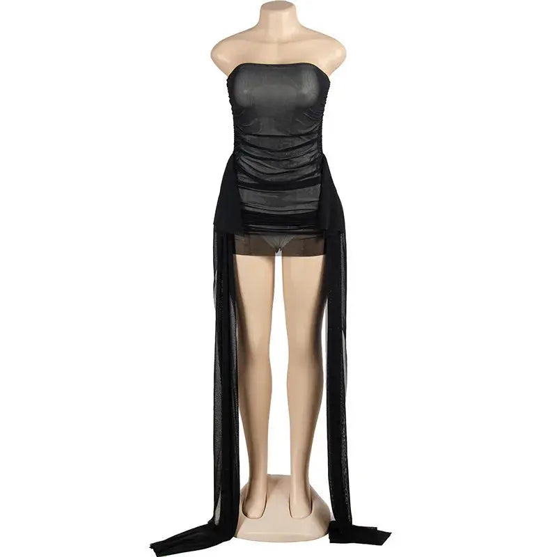 Hoochie Couture Mesh Spliced Mini Dress – sexy bodycon mini dress for women featuring sheer mesh paneling, figure-hugging silhouette, and bold cut-out design, perfect for clubwear, party nights, and edgy street style