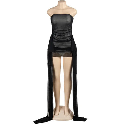 Hoochie Couture Mesh Spliced Mini Dress – sexy bodycon mini dress for women featuring sheer mesh paneling, figure-hugging silhouette, and bold cut-out design, perfect for clubwear, party nights, and edgy street style