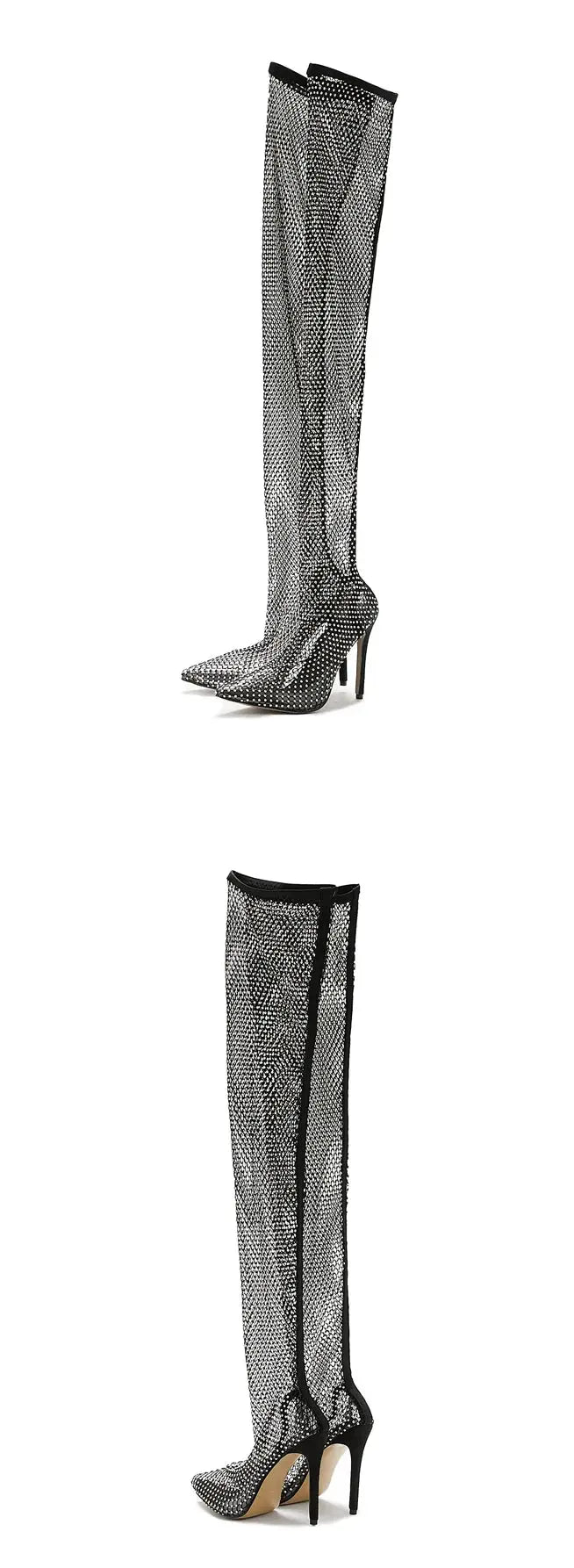 Hoochie Couture Rhinestone Mesh Over-the-Knee Boots – Nightclub Glam with Every Step Hoochie Couture Boutique