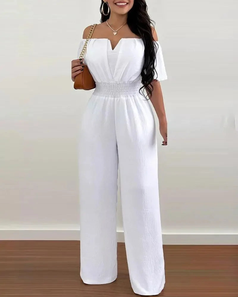 Hoochie Couture Off-Shoulder Wide-Leg Jumpsuit – Elegant Summer Jumpsuit for Effortless Style