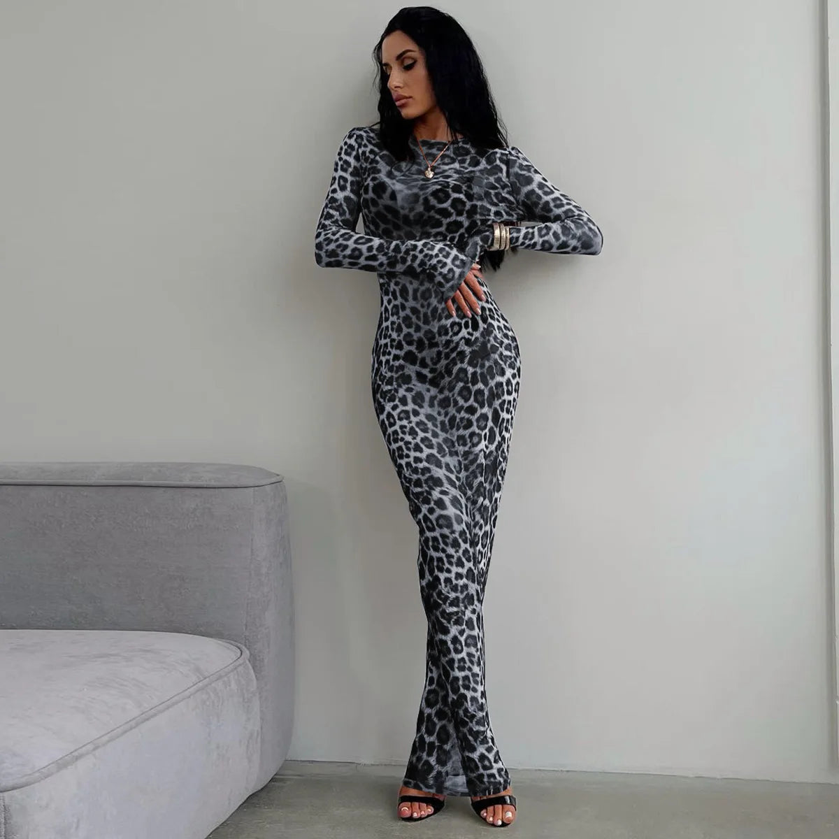 Hoochie Couture Leopard Print Mesh Maxi Dress – Wild, Sexy & Show-Stopping