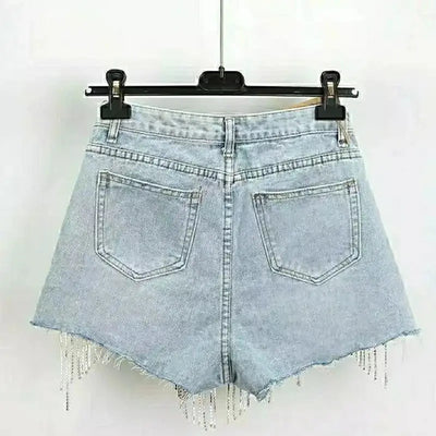 Hoochie Couture High-Waist Ripped Denim Shorts – Diamond Tassel My Store