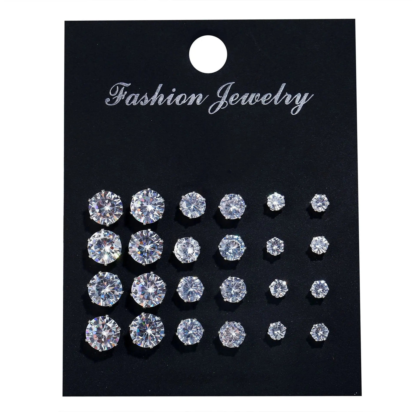 Hoochie Couture 12-Pair Crystal Stud Earrings Set – Timeless Shine for Every Occasion Hoochie Couture Boutique