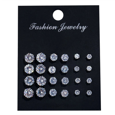 Hoochie Couture 12-Pair Crystal Stud Earrings Set – Timeless Shine for Every Occasion Hoochie Couture Boutique