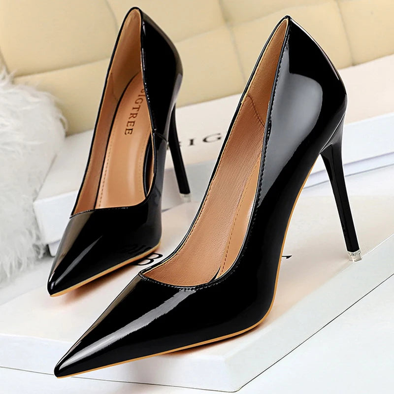 Hoochie Couture Patent Leather Stiletto Pumps – Classic Elegance with a Sexy Edge