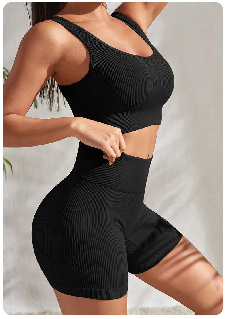 Hoochie Couture Seamless Ribbed Yoga Set – Sleek, Snatched & Sweat-Ready