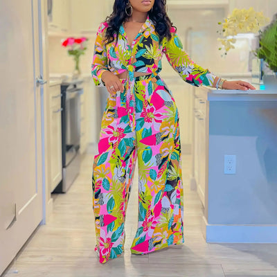 Hoochie Couture Printed Two-Piece Set – stylish women’s matching outfit with bold all-over print, featuring a crop top and high-waisted shorts or pants, perfect for summer streetwear, vacation, or festival fashion.