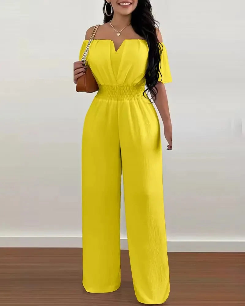 Hoochie Couture Off-Shoulder Wide-Leg Jumpsuit – Elegant Summer Jumpsuit for Effortless Style