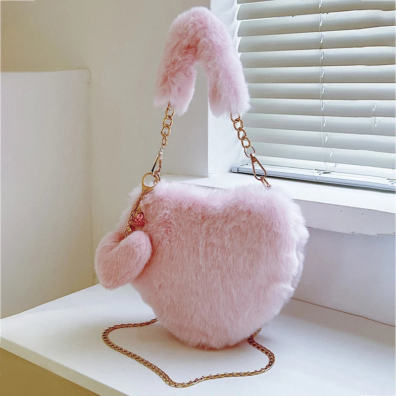 Hoochie Couture Faux Fur Heart-Shaped Handbag – Fluffy, Fun & Fashion-Forward