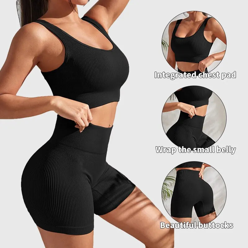 Hoochie Couture Seamless Ribbed Yoga Set – Sleek, Snatched & Sweat-Ready