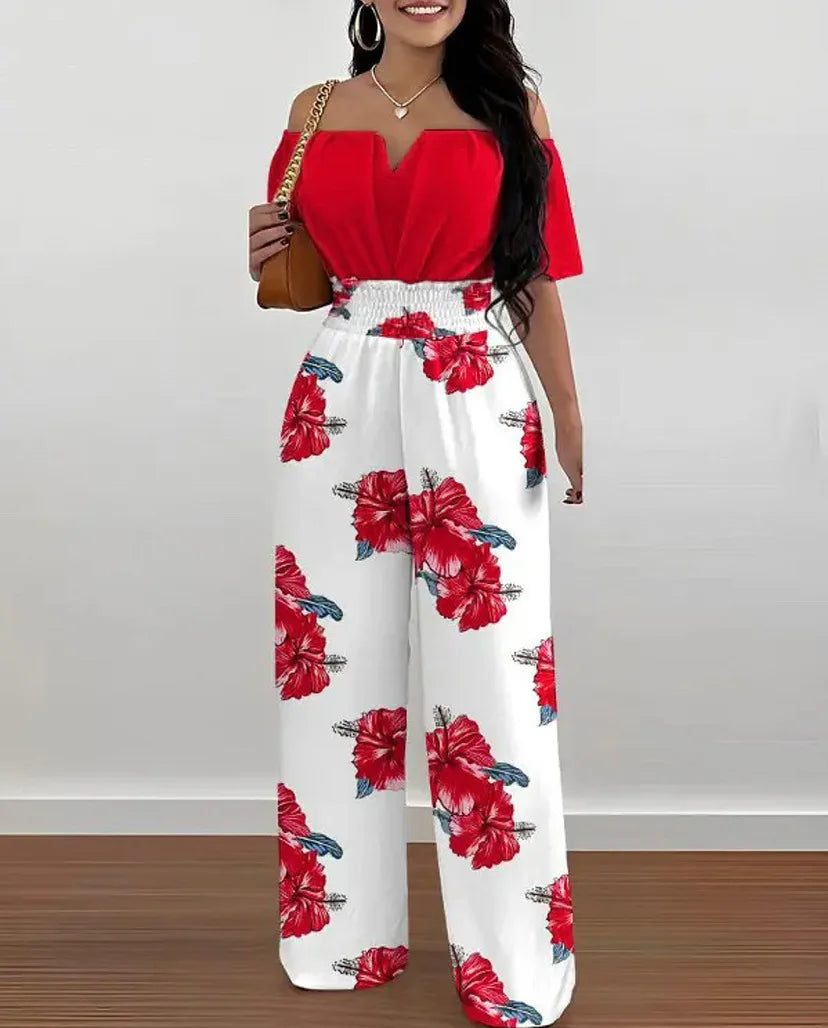 Hoochie Couture Off-Shoulder Wide-Leg Jumpsuit – Elegant Summer Jumpsuit for Effortless Style