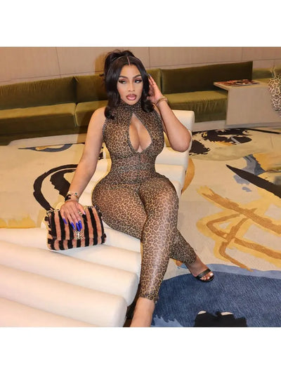 Hoochie Couture Leopard Print Skinny Jumpsuit
