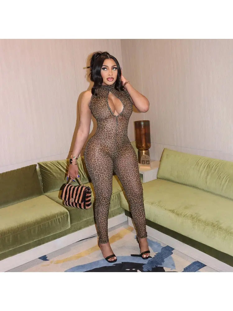 Hoochie Couture Leopard Print Skinny Jumpsuit