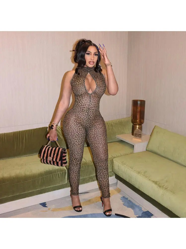 Hoochie Couture Leopard Print Skinny Jumpsuit