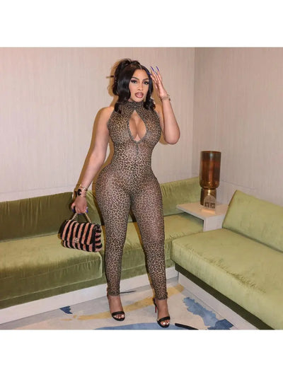 Hoochie Couture Leopard Print Skinny Jumpsuit