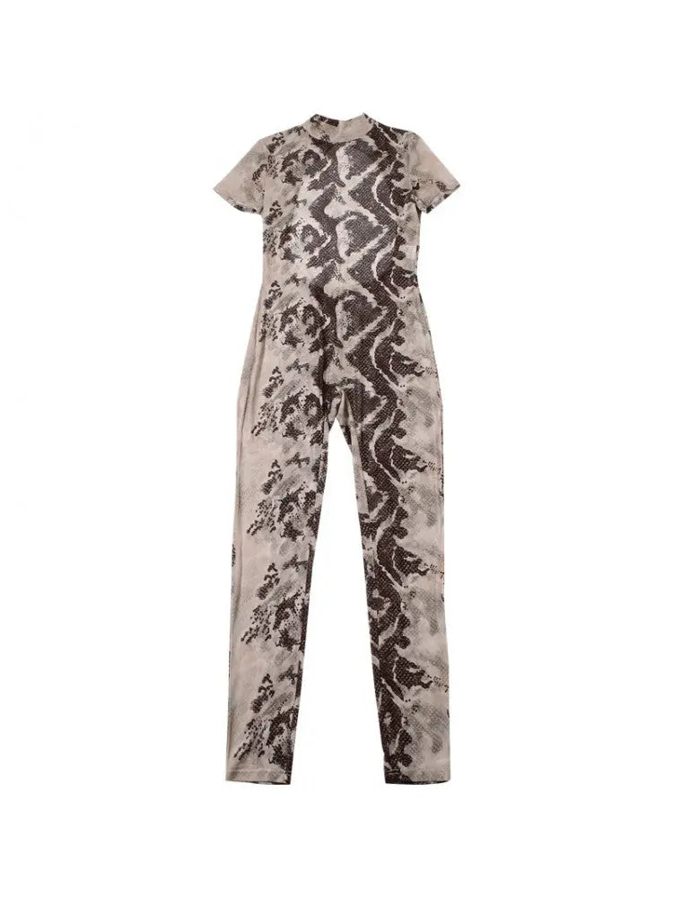 Hoochie Couture Snake Print Backless See-Through Jumpsuit – Sultry, Bold & Unapologetically Wild