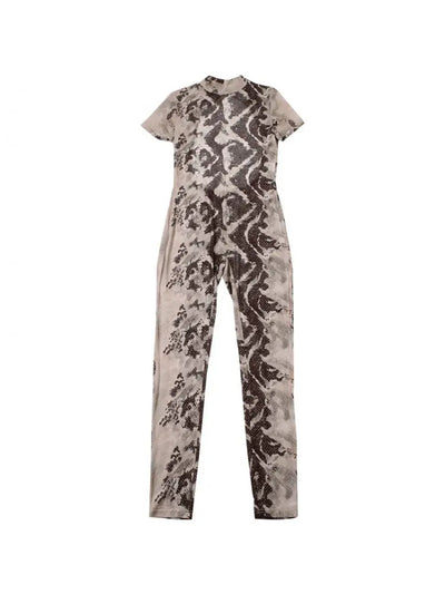 Hoochie Couture Snake Print Backless See-Through Jumpsuit – Sultry, Bold & Unapologetically Wild