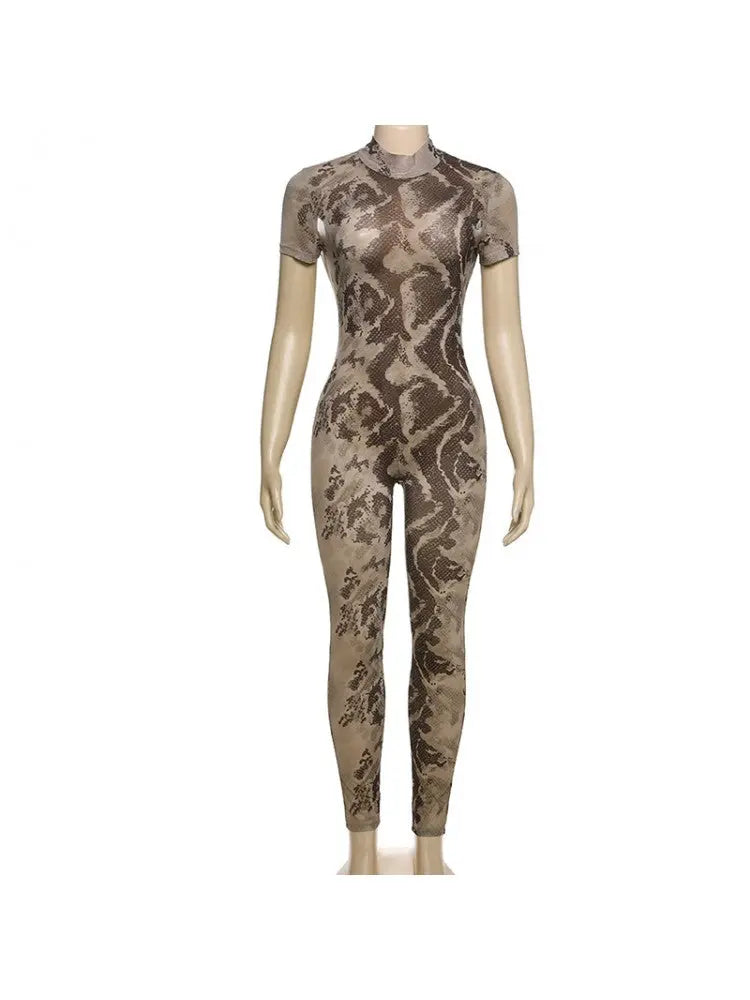 Hoochie Couture Snake Print Backless See-Through Jumpsuit – Sultry, Bold & Unapologetically Wild
