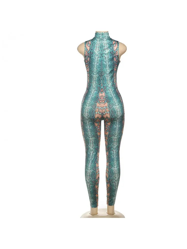 Hoochie Couture Snake Print Hollow Front Jumpsuit – Sultry, Bold & Curve-Hugging