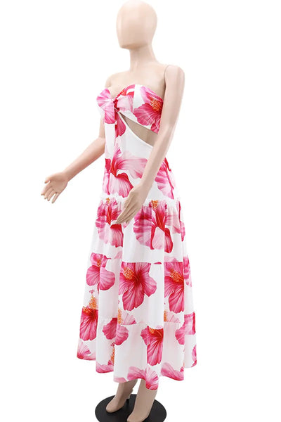 Hoochie Couture Strapless Hollow-Out Maxi Dress – sexy and elegant women’s long dress featuring cut-out detailing, body-hugging silhouette, and strapless neckline, perfect for summer parties, beach vacations, or evening events