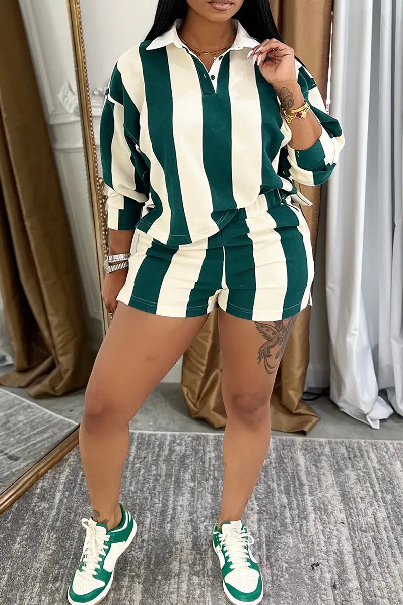Couture Striped Patchwork Two-Piece Set – bold and modern women’s outfit featuring a cropped top and matching pants or skirt with contrast stripe patchwork design, perfect for streetwear, casual fashion, or statement day looks.