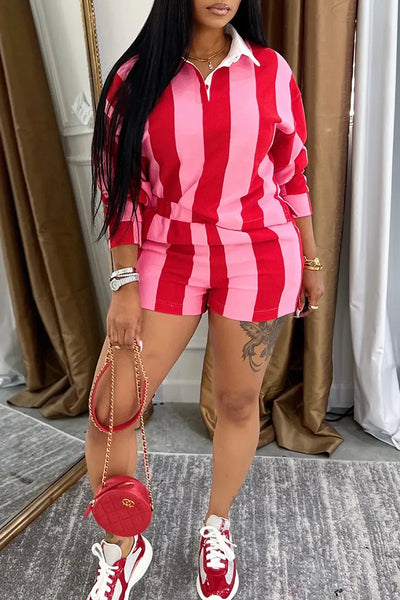 Couture Striped Patchwork Two-Piece Set – bold and modern women’s outfit featuring a cropped top and matching pants or skirt with contrast stripe patchwork design, perfect for streetwear, casual fashion, or statement day looks.