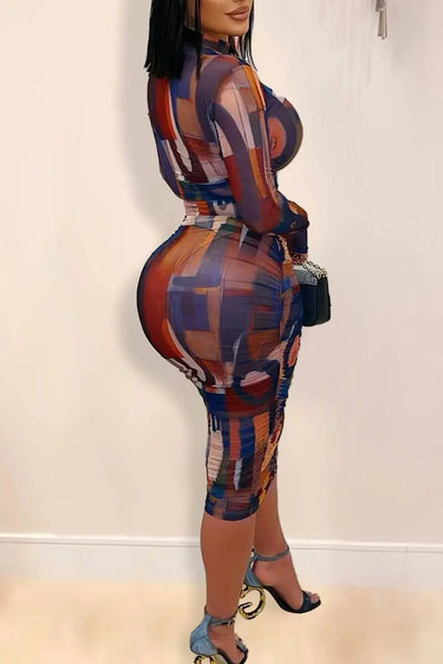 Hoochie Couture Sheer Print Mesh Maxi Dress – bold and body-hugging women’s mesh dress with all-over abstract or graphic print, sheer long-sleeve design, and maxi length, perfect for night-out, festival fashion, or statement streetwear.
