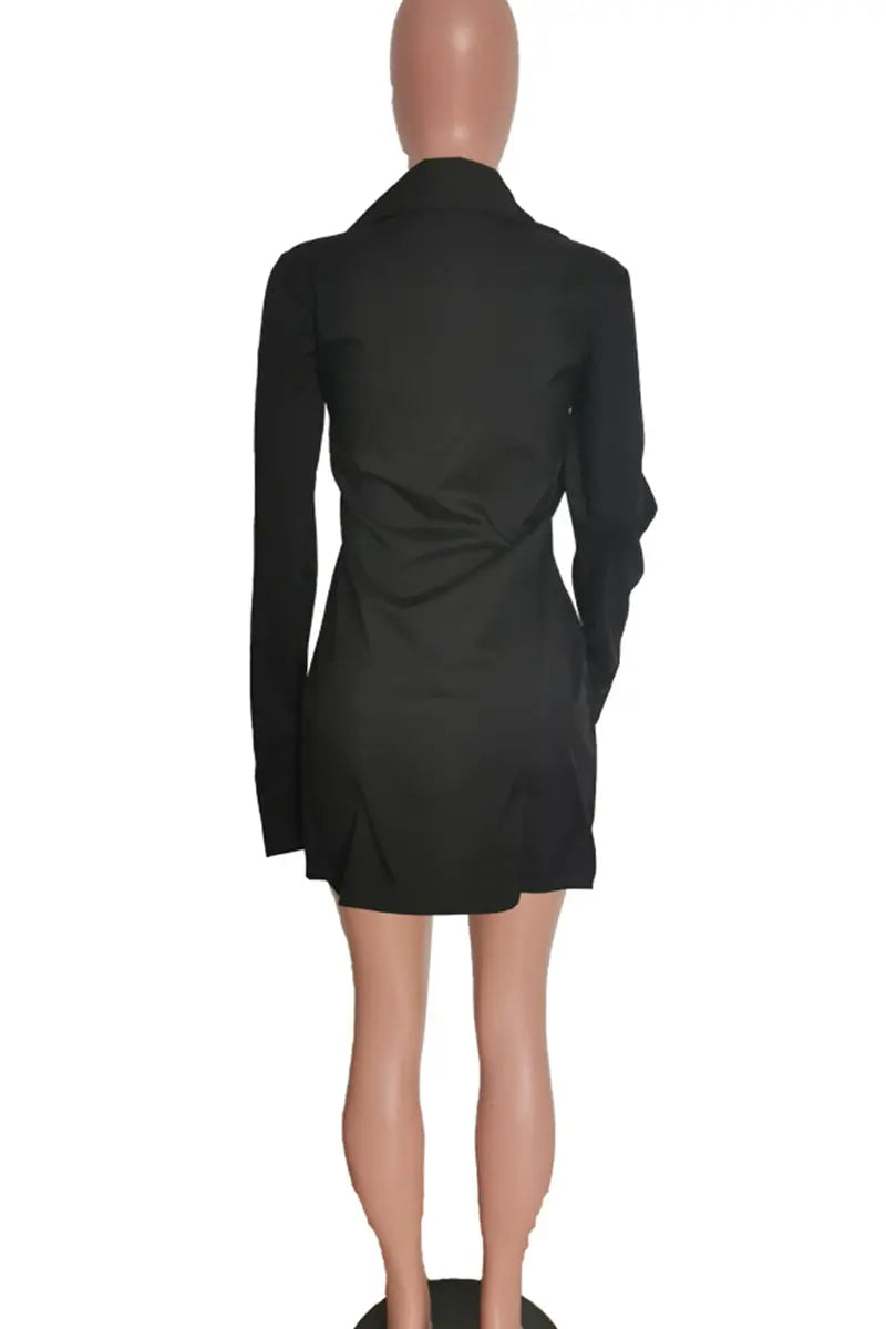 Hoochie Couture Buckle Slit Shirt Dress – edgy and structured women’s shirt dress featuring a front buckle detail, thigh-high slit, and tailored silhouette, perfect for street style, night-out looks, or fashion-forward daywear.