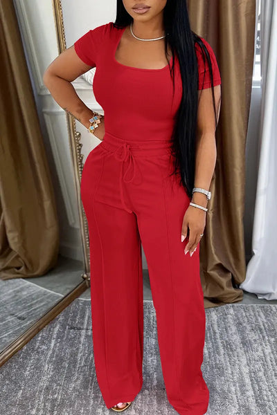 Hoochie Couture Square Neck Two-Piece Set – chic women’s co-ord outfit featuring a cropped square-neck top and matching high-waisted bottoms, perfect for summer street style, brunch looks, or casual glam wear.