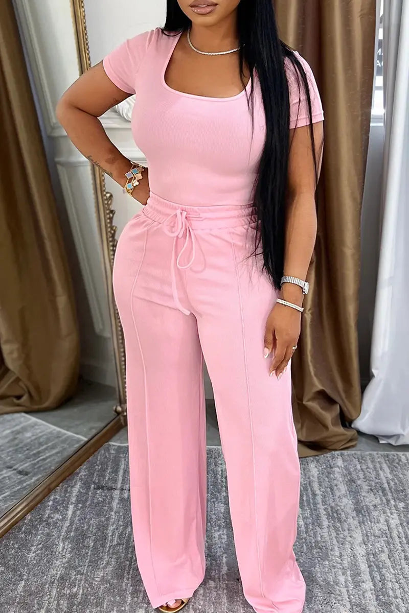 Hoochie Couture Square Neck Two-Piece Set – chic women’s co-ord outfit featuring a cropped square-neck top and matching high-waisted bottoms, perfect for summer street style, brunch looks, or casual glam wear.