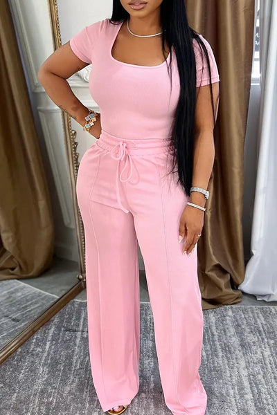 Hoochie Couture Square Neck Two-Piece Set – chic women’s co-ord outfit featuring a cropped square-neck top and matching high-waisted bottoms, perfect for summer street style, brunch looks, or casual glam wear.