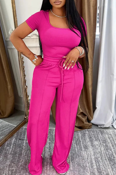 Hoochie Couture Square Neck Two-Piece Set – chic women’s co-ord outfit featuring a cropped square-neck top and matching high-waisted bottoms, perfect for summer street style, brunch looks, or casual glam wear.