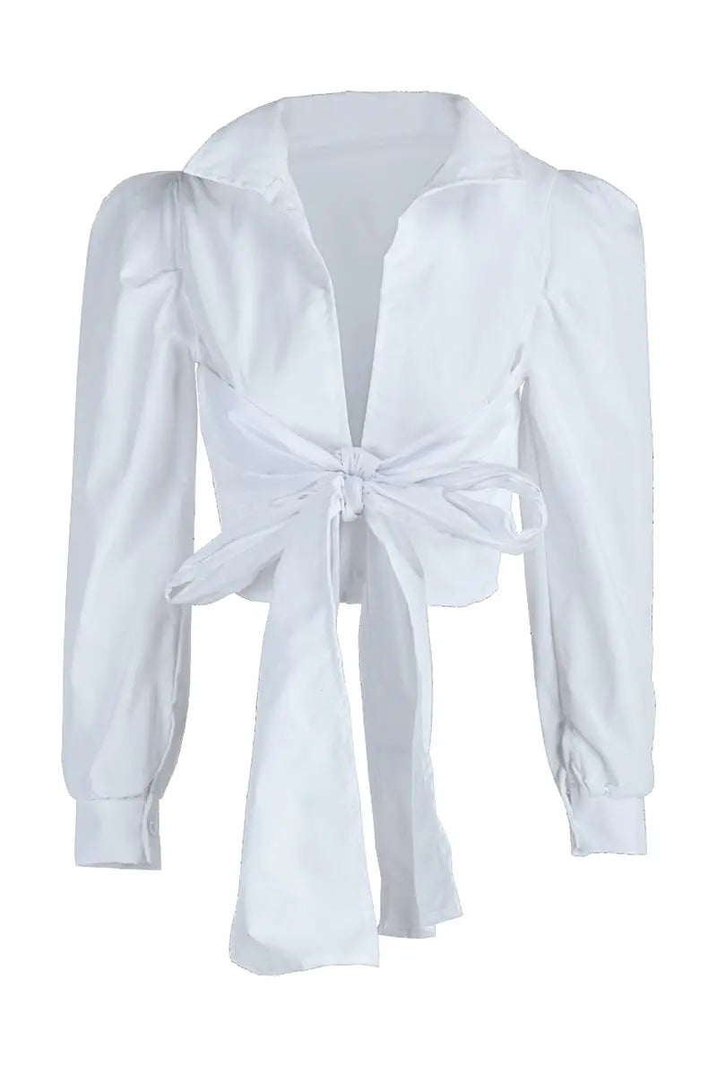 Hoochie Couture Bandage Wrap Top – sexy and structured women’s crop top featuring a bandage-style wrap design, deep V-neckline, and adjustable tie closure, perfect for night-out looks, clubwear, or bold street style outfits.