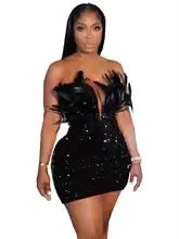 Hoochie Couture Feather & Sequin Strapless Mini Dress – Luxe, Sexy & Made for the Spotlight Hoochie Couture Boutique
