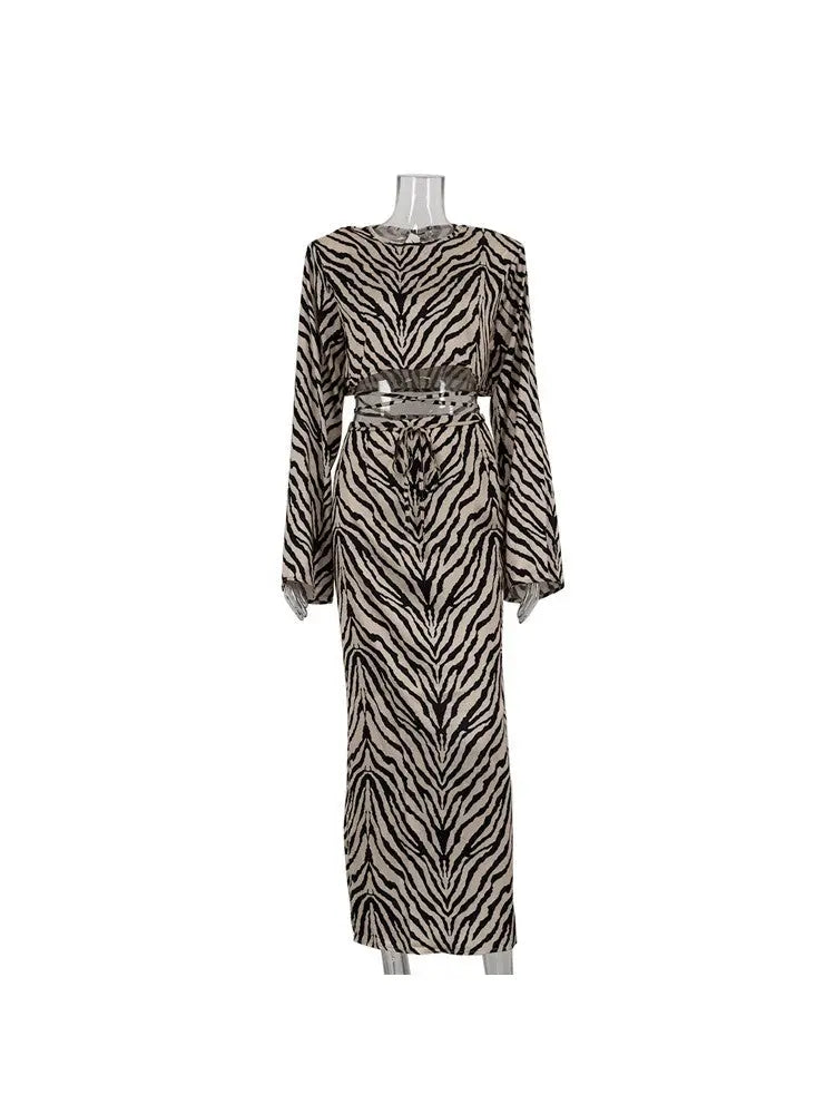 Hoochie Couture Zebra Lace-Up Cropped Top & High-Rise Skirt Set – Wild, Flirty & Statement-Making