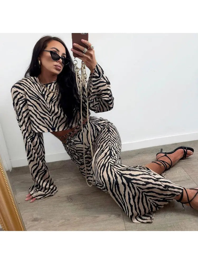 Hoochie Couture Zebra Lace-Up Cropped Top & High-Rise Skirt Set – Wild, Flirty & Statement-Making