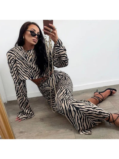 Hoochie Couture Zebra Lace-Up Cropped Top & High-Rise Skirt Set – Wild, Flirty & Statement-Making