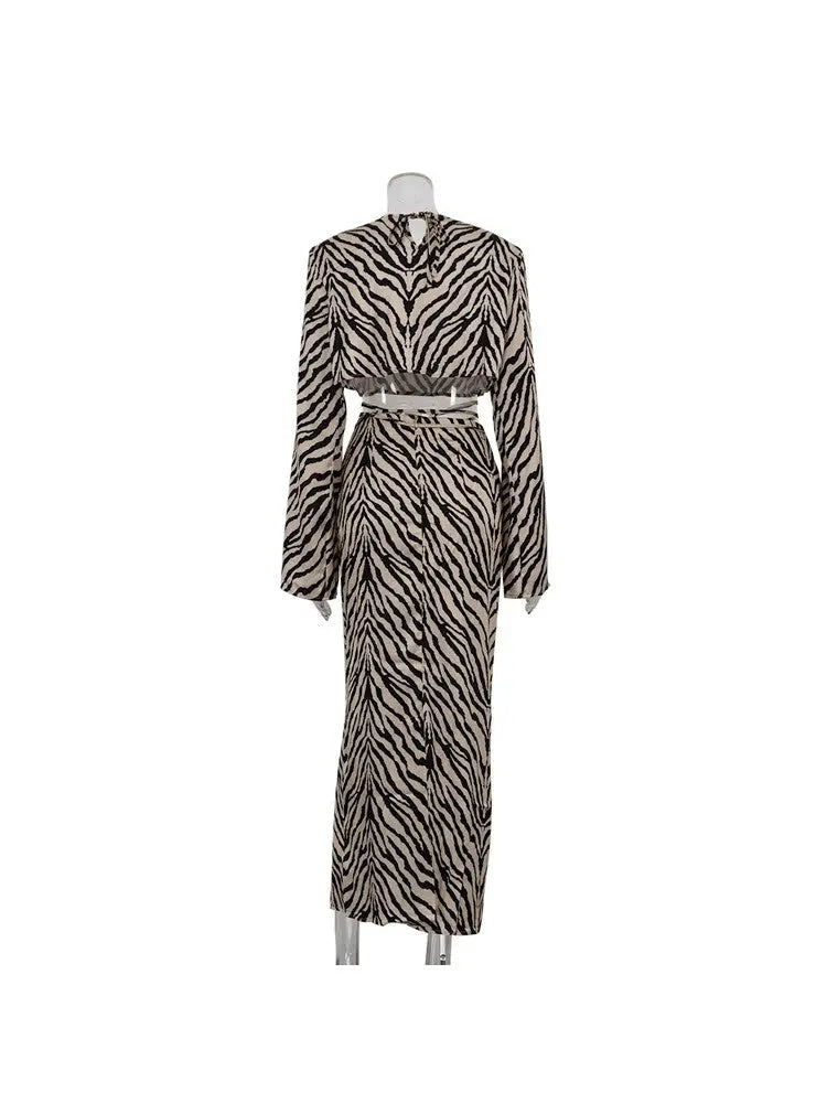 Hoochie Couture Zebra Lace-Up Cropped Top & High-Rise Skirt Set – Wild, Flirty & Statement-Making