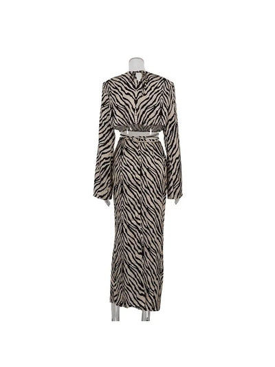 Hoochie Couture Zebra Lace-Up Cropped Top & High-Rise Skirt Set – Wild, Flirty & Statement-Making